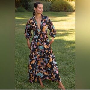 Anthropologie Black Floral Long Sleeve Dress